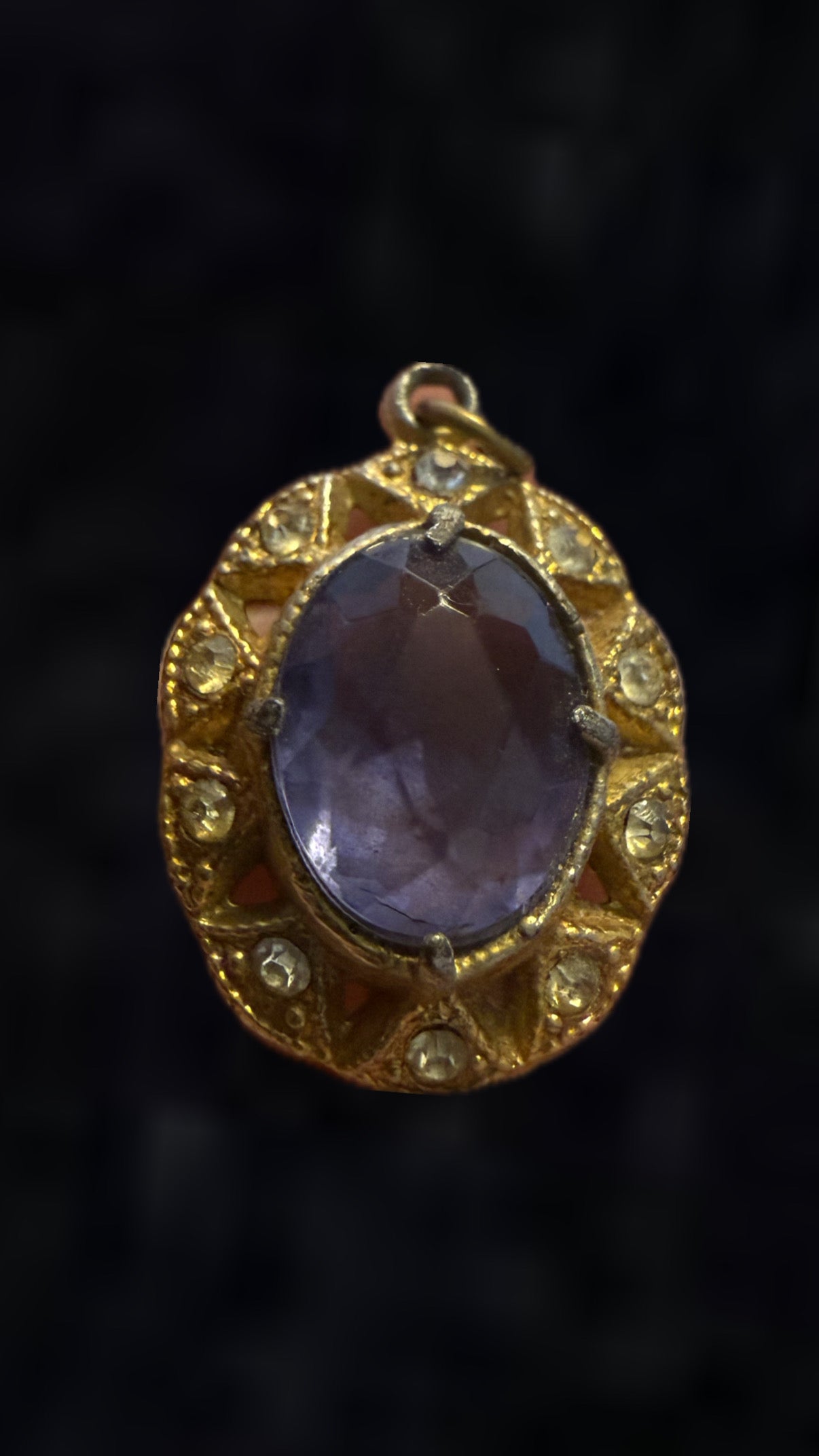 Vintage art deco style blue and gold tone pendant