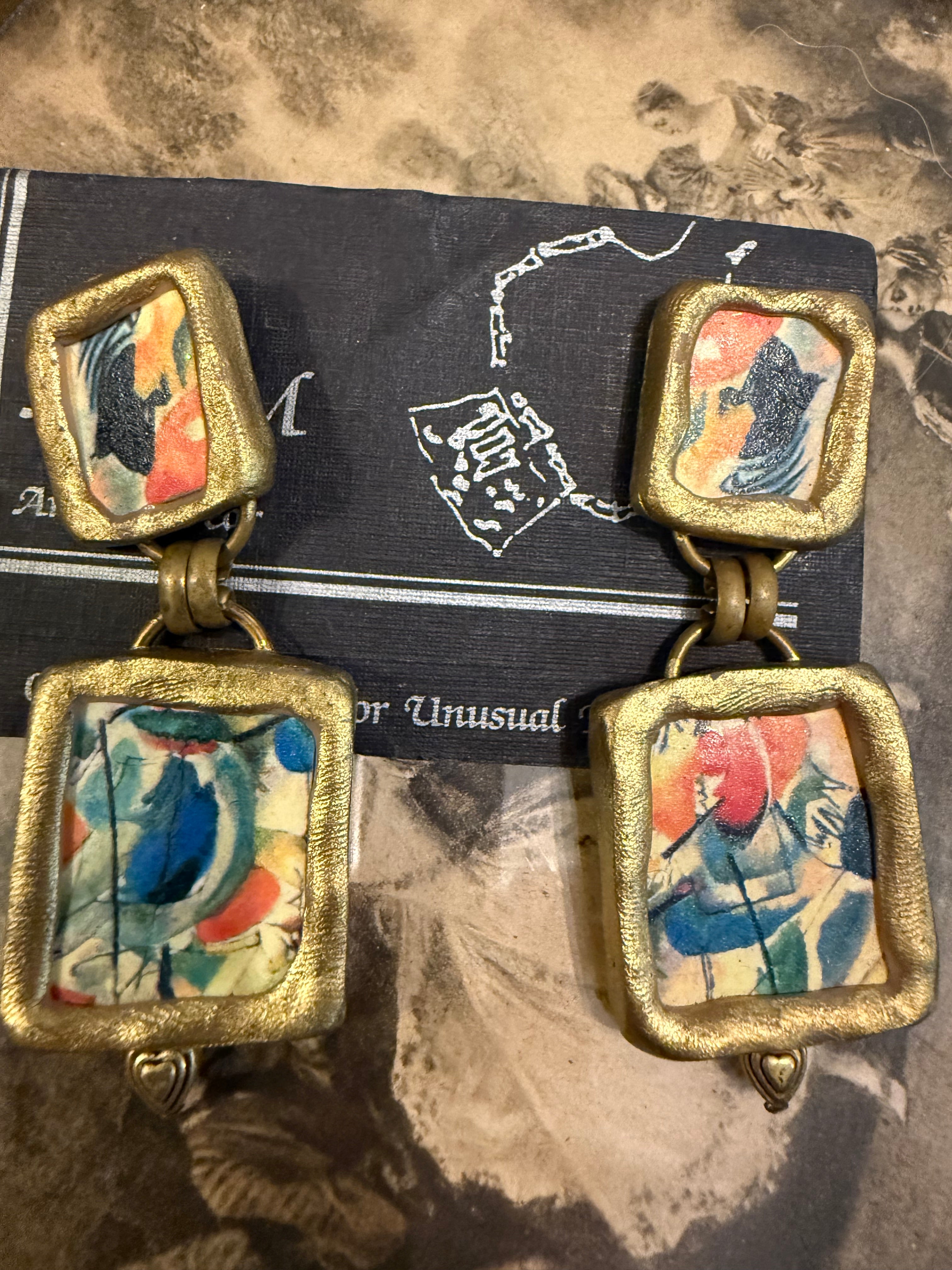 Vintage abstract painting dangle earrings