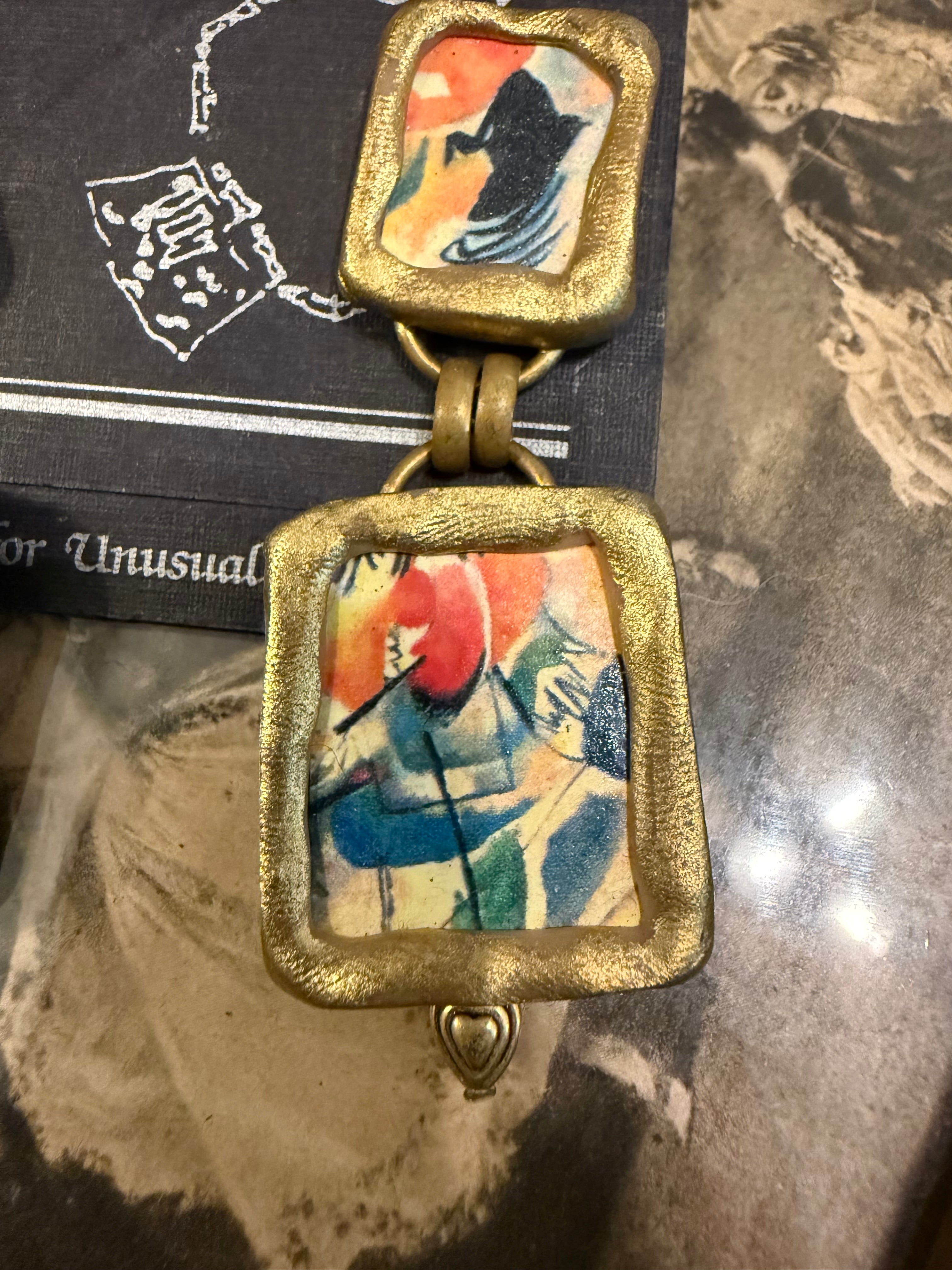 Vintage abstract painting dangle earrings